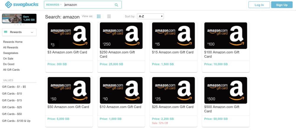 swagbucks free amazon gift cards