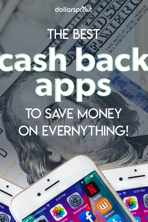 Woman using smartphone with cashback app logo to earn money while shopping online