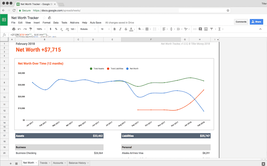 Tiller Review: Net Worth Template
