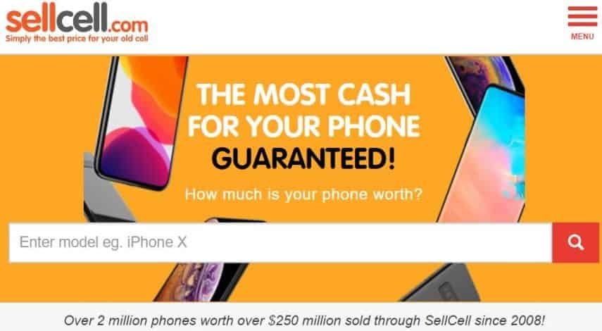 SellCell.com homepage