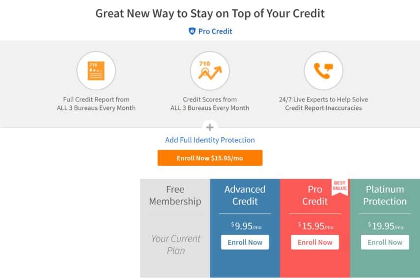 Pro Credit by Credit Sesame offers 3 pricing tiers