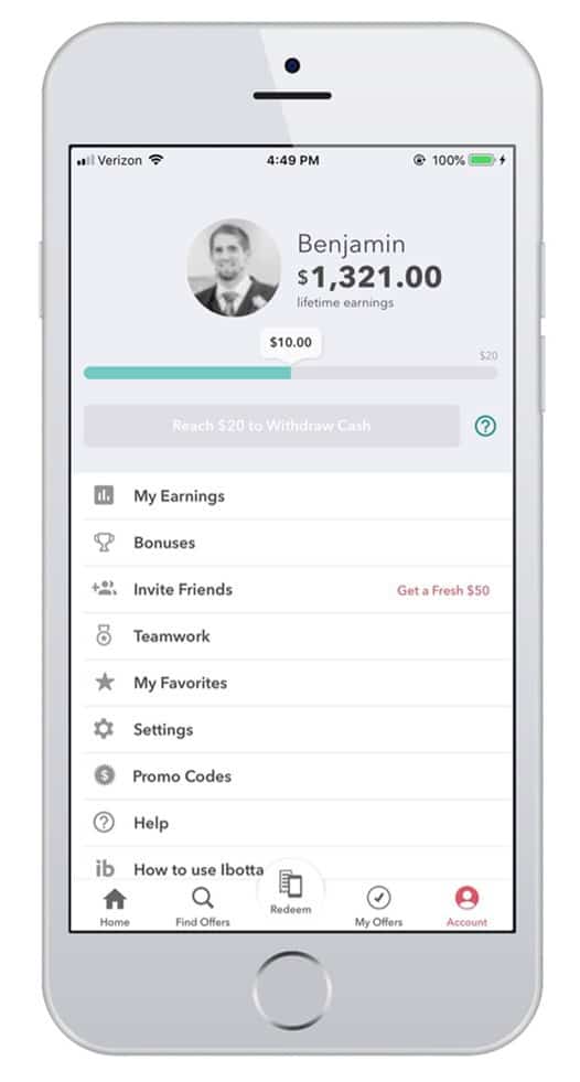 app per fare soldi per telefoni Android - screenshot degli utili di Ibotta